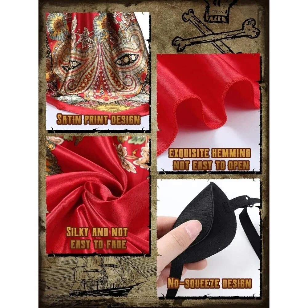 24 Pc Women's Pirate Costume Accessories Set Includes Headscarf Belt Eyepatch